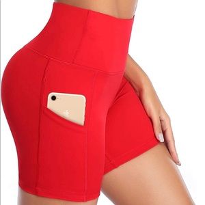 Red Cycling Shorts with Pockets